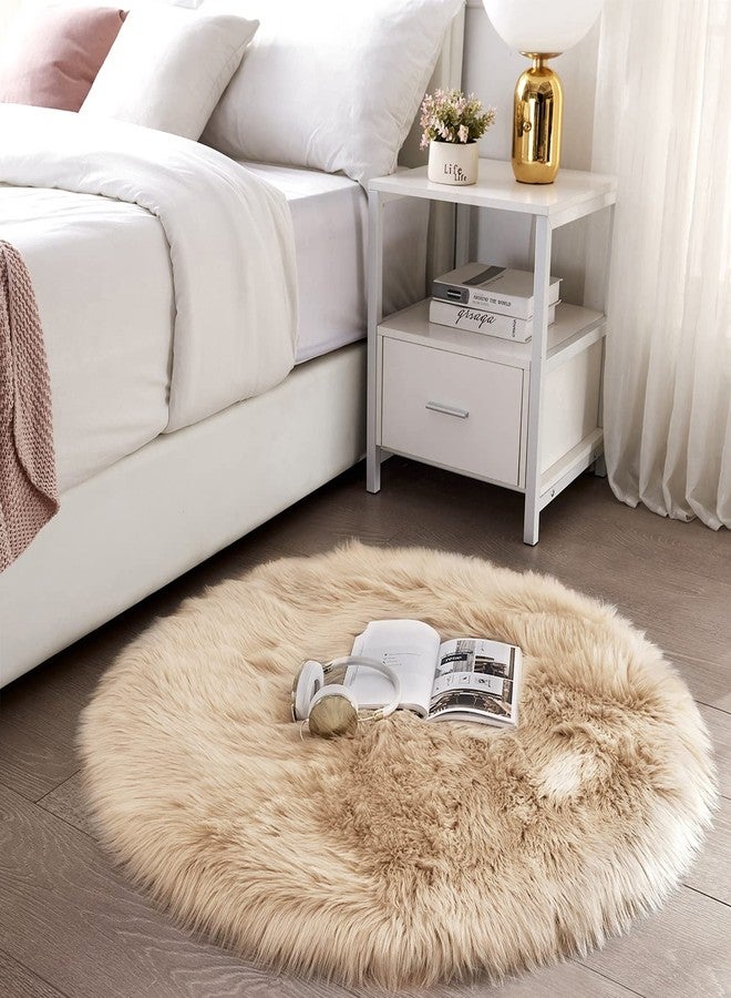 SERISSA Soft Round Faux Sheepskin Fur Area Rug Beige Circle Fluffy Rugs Circular Shaggy Rug Plush Circle Carpet Play Mats for Kids Girls Room Princess Castle Christmas, 5ft Diameter - Image 2